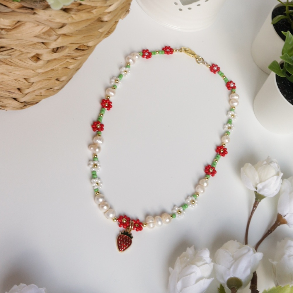 Strawberry Beaded Necklace